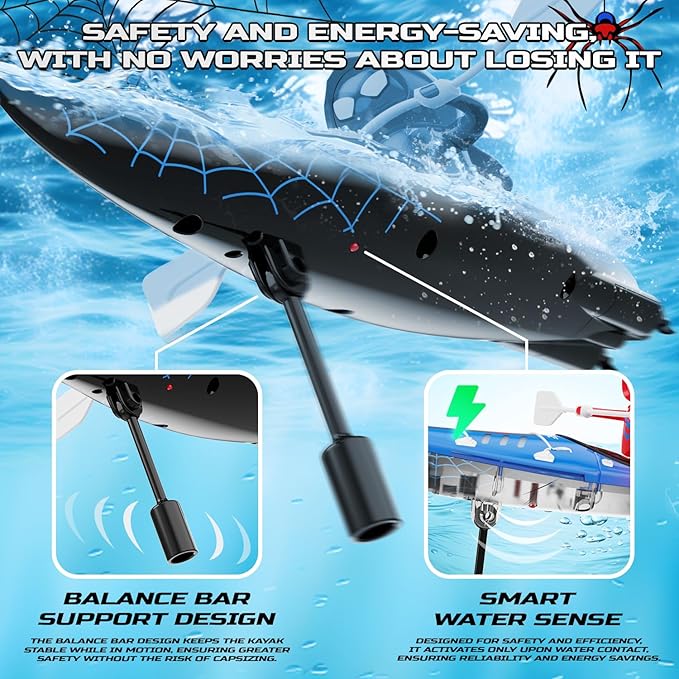 DEERC Mini RC Boat,Remote Control Spider Kayak Boat Pool Water Toys for Kids with Light,Lake,Bathtub,Summer Outdoor Water Toys Gift for Kids Boys Ages 4-8