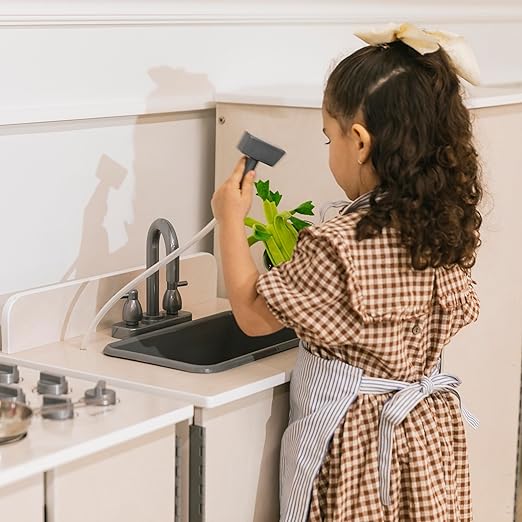 ECR4Kids Play Kitchen Sink, Wooden Playset, White Wash