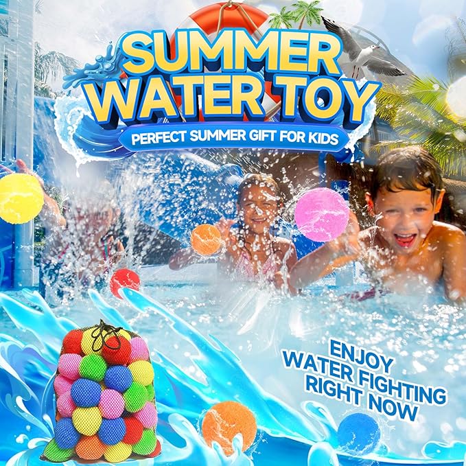 90 Pcs Reusable Water Balls, Reusable Water Balloons for Outdoor Toys and Games, Water Toys for Kids and Adults Boys and Girls - Water Balloon for Pool and Backyard Fun (90 Pcs)