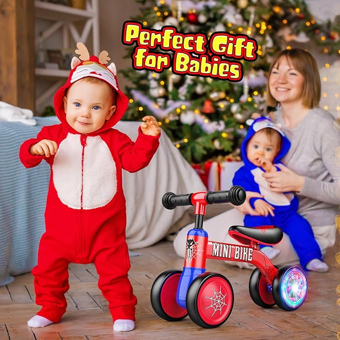 Baby Balance Bike 1-2 Year Old: Spider Toddler Bike Baby Bike for 10-24 Month with Colorful Lighting & 4 Wheels First Riding on Toys Spider Easter Birthday Gifts for One Year Old Boy Girl Gifts