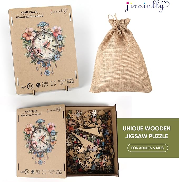 Wooden Puzzle for Adults, Wall Clock Jigsaw Puzzles 200 Piece, Unique Shapes Family Reunion Puzzle for Adults and Kids, Beautiful Package, Best Gift for Family Friends Medium 11.2 * 15.21in