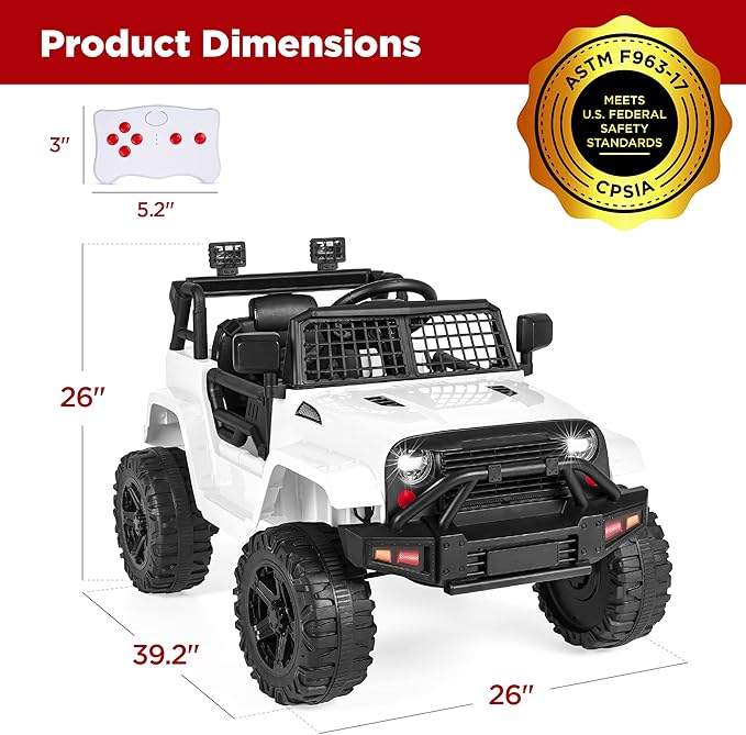Best Choice Products 12V Kids Ride On Truck Car w/Parent Remote Control, Spring Suspension, LED Lights, AUX Port - White