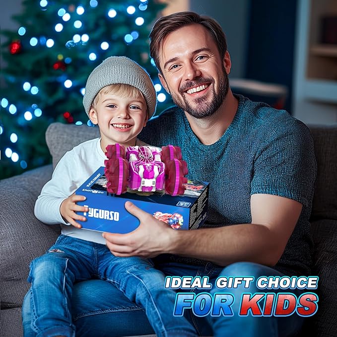 Waterproof Remote Control Car,4WD Amphibious 2.4 GHz RC Car Remote Control Boat,360°Rotation RC Stunt with LED Lights,Boys Girls Gifts All Terrain Water Beach Pool Toy Pink