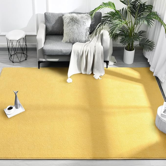 FlyDOIT Area Rugs for Bedroom Living Room, 6x9 Yellow Super Soft Comfy Thickened Memory-Foam Indoor Carpets, Modern Aesthetic Minimalist Carpet for Boys Girls Adults Apartment Nursery Home Décor
