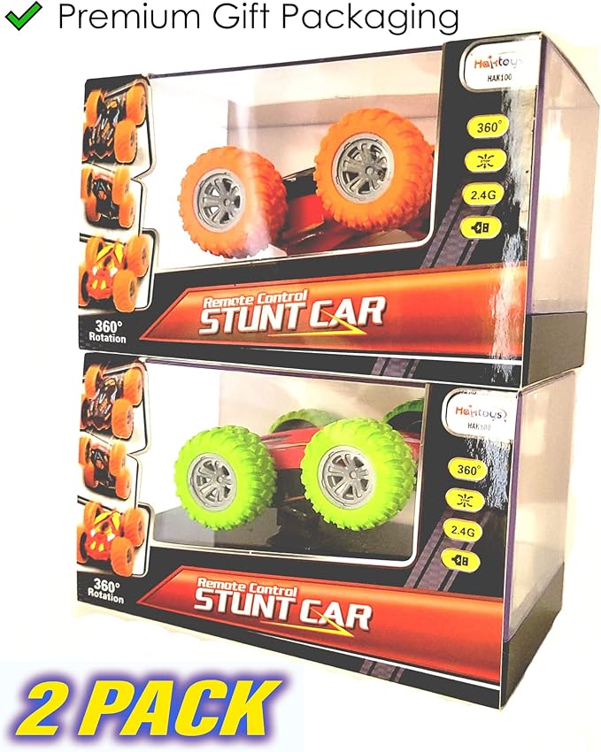 Haktoys 2-Pack Mini RC Stunt Cars – Double-Sided Rechargeable Remote Control Flip Vehicles, AWD Rotating & Tumbling Toy Cars for Kids Boys Girls, 2.4GHz for Dual Play