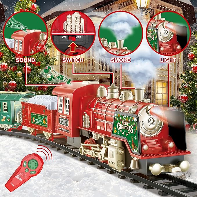 Train Set - Train Set for Under Christmas Tree - Remote Control Train Music, Light&Smoke 14 Pcs Track, Train Sets for Kids, Toddler Model Trains for 3 4 5 6 7 8 9 Years Old Boys, Girls, Birthday Gifts