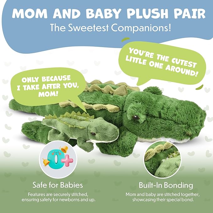 Mom and Baby Stuffed Animals for Boys & Girls, Safari Baby Shower Decorations, Nursery Decor, Zoo Animals for Toddlers, Quality Realistic Toy for Kids, Cute, Soft, Huggable, Squeezable (23" Alligator)