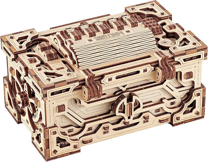 Wood Trick Enigma Chest Lock Puzzle Box Wooden 3D Puzzles for Adults and Kids to Build - Engineering DIY Project Mechanical Model Kits for Adults Wooden Models