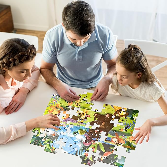 Jumbo Floor Puzzle for Kids, Dinosaur Puzzle for Kids Ages 4-8, 48pcs Jigsaw Puzzle for Toddlers 3-5 Year Old, Preschool Learning & Education Toys, Great Gift for Children(Jungle Animals)
