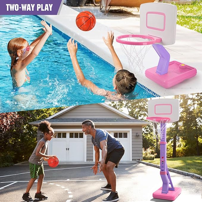 SUPER JOY Toddler Basketball Hoop - Height Adjustable Kids Hoop for Indoor & Outdoor Play - Portable Basketball Goal for Poolside Play - Toy for Boys & Girls