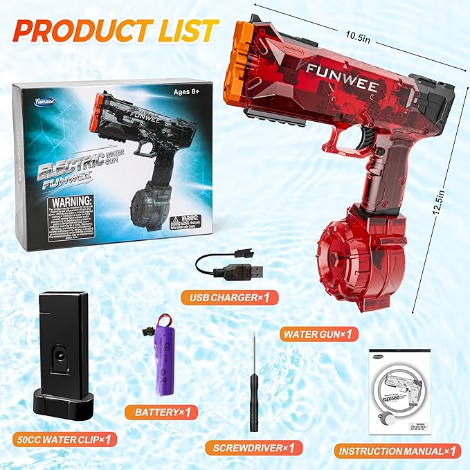 2025 New Upgrade Electric Water Guns for Adults Kids, Light Up Most Powerful Full Automatic Water Squirt Gun, Long Range Auto Classic Powerful Strongest Water Blaster, Outdoor Pool Gift Toy