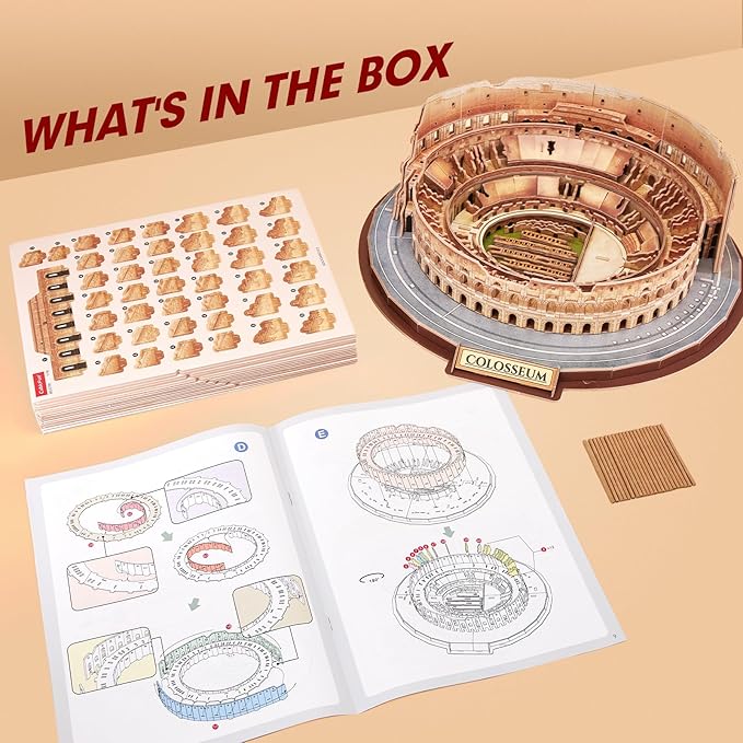 CubicFun 3D Puzzles for Adults Kids New Version Italy Rome Colosseum Jigsaw Puzzle DIY Building Model Kit Easter Gift for Boys Girls Age 10+, 163 Pieces Puzzles for Kids Ages 8-10 Dad's Gift