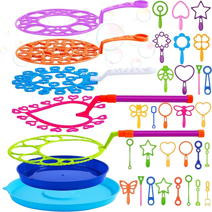 JOYIN Big Bubble Wands Set, Giant Bubble Wand Toys with Tray Bulk for Kids Adults, Summer Toys, Birthday Party Favors, Outdoor Activities, Easter Basket Stuffers
