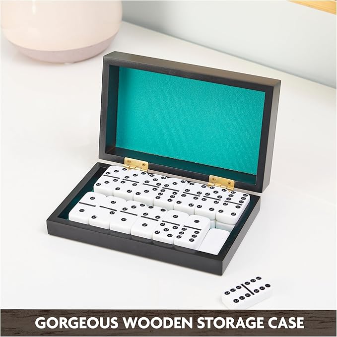 Spin Master Games, Cardinal Legacy Deluxe Double-6 Dominoes, Classic Board Game Set of 28 Dominoes in Lined Wooden Case, for Kids & Family, 1-4 Players, for Ages 8 & Up