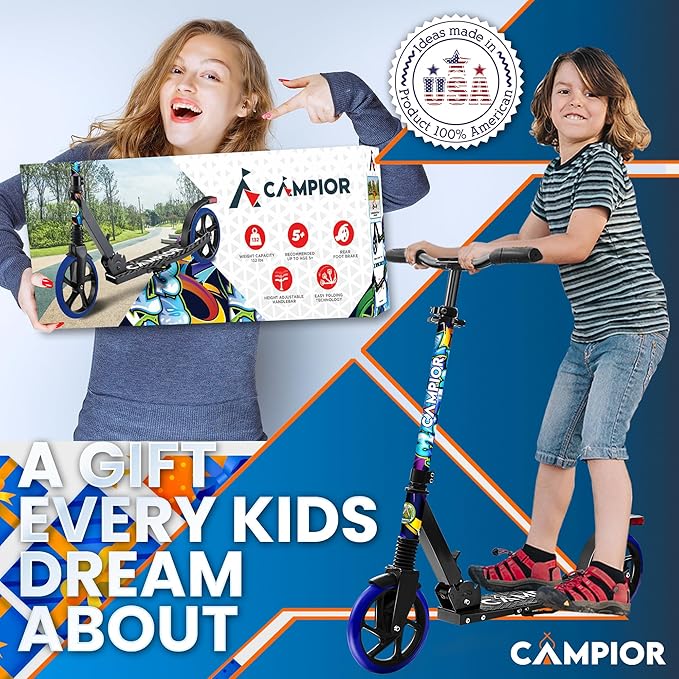 Kick Scooter for Ages 6+, for Kids, Teens, and Adults, Max Load 240 LBS, Foldable, 8-inch Big Wheels for Kids and Adults, with Kickstand, 3 Adjustable Levels, Child Safety Approved, Tree