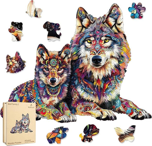 Wolf Family 500 Pieces Wooden Jigsaw Puzzles for Adults Unique Irregular Shape Fun Challenging Animal Puzzles for Kids and Couples on Birthday,Children’s Day,Christmas 16.7"*15.2"