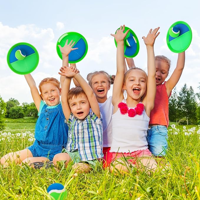 Toss and Catch Ball Set for Toddlers, Kids and Adults - 4 Pack - Kids Toys Outdoor Indoor - Sturdy & Water-Resistant, Great Game for Beach, Pool and Yard - Classic Gift for Boys Girls