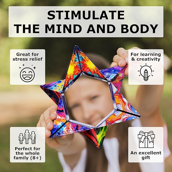 SHASHIBO Holographic Shape Shifting Box - STEM Magnetic Fidget Cube That Transforms Into Over 70 Shapes, Download Fun in Motion Toys Mobile App (Cosmos)
