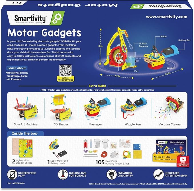 Smartivity 10in1 Motor Gadgets Kit for Kids I STEM Toys for Ages 6,7,8,9,10,11,12,13 Years | Build Cool Electronics Projects | Birthday Gifts for Boys & Girls | Science Kit for Kids 6-13