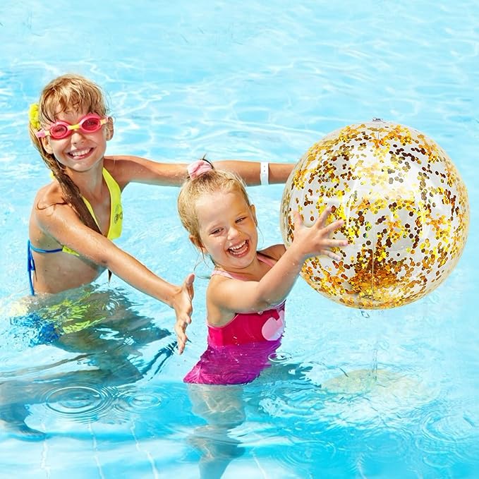 12 Pack Inflatable Beach Balls Bulk 16" Glitters Pool Toys Balls for Pool, Beach, Summer Pool Party - Swimming Pool Game Water Beach Toys Kid Party Favor Decorations Summer Blow Up Beach Ball