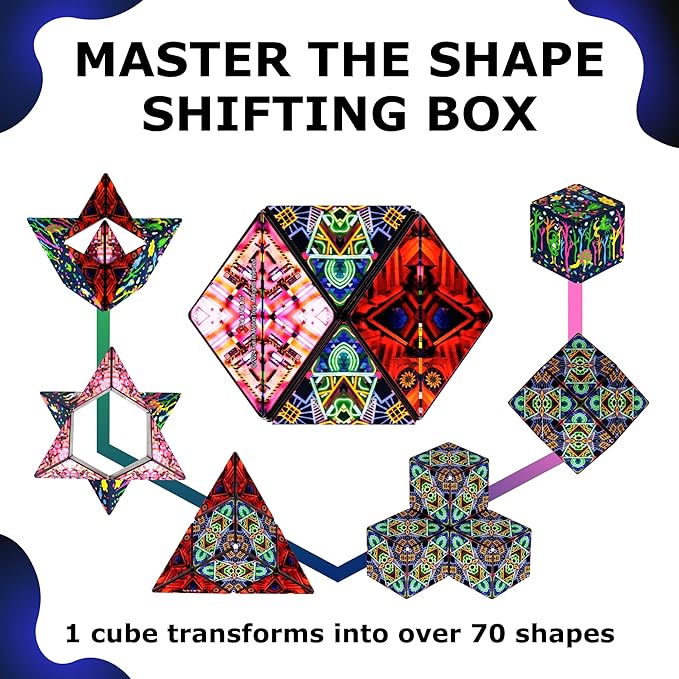 SHASHIBO Meow Wolf Shape Shifting Box - STEM Magnetic Fidget Cube That Transforms Into Over 70 Shapes, Download Fun in Motion Toys Mobile App (Glowquarium)