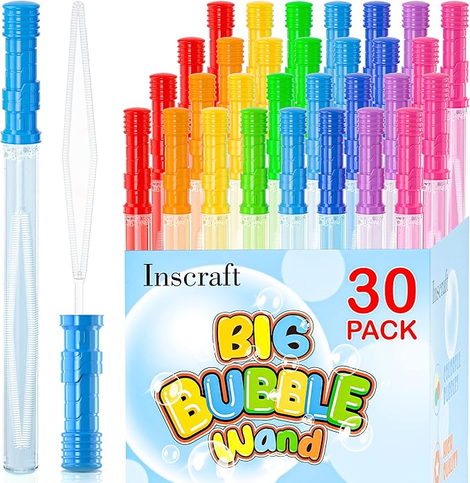 30 Pack 14’’ Big Bubble Wands, 8 Colors 1 hole wands x30 for Summer Toy, Outdoor/Indoor Activity, Easter, Birthday, Graduation, Bubbles Party Favors for Kids