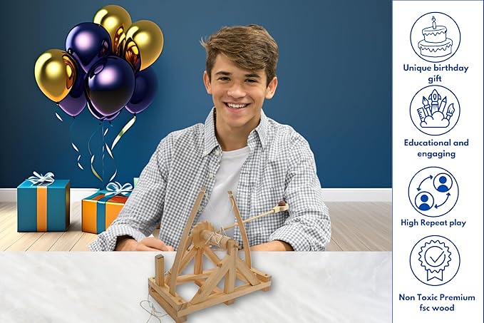 Pathfinders STEM Kits – Leonardo da Vinci Catapult kit | Trebuchet Science Kits for Kids Age 12-14 | Toys for Ages 8-13 Physics Toys | Kids Engineering kit | Learning Resource | Engineering