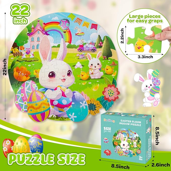 Easter Basket Stuffers for Toddlers, Easter Large Jigsaw Floor Puzzles for Kids Ages 4-6, Perfect for Easter Egg Hunt and Party Favor for Boys Girls Ages 3-5,4-8