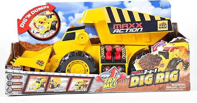 Maxx Action 19'’ 2-N-1 Motorized Dig Rig – Excavator and Dump Truck Toy with Joystick Control for Toddlers | Gift for Kids 3+ | Lights, Sounds & Interactive Construction Vehicle, Batteries Included
