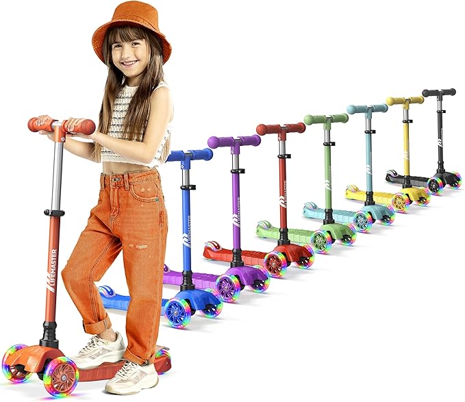 Kids Scooter – Children and Toddler 3 Wheel Kick Scooter – LED Wheel Lights Illuminate When Rolling– Adjustable Handlebar – Indoor and Outdoor