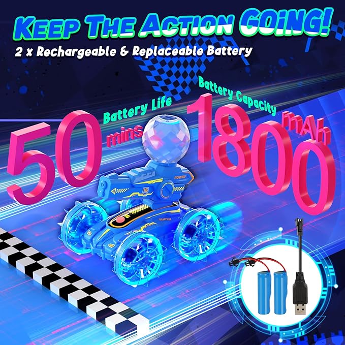 4-in-1 Waterproof Remote Control Car with Water Gun, Pool Toys for Kids age 4-8 8-12, Amphibious RC Cars & RC Boat, Water & Land RC Stunt Car, Summer Outdoor Play Toy for Boy Girl Age 3+ Birthday Gift