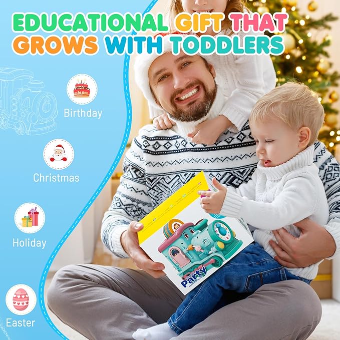 Hot Bee Montessori Toys,Learning Boy Toys,Toys for Ages18Months+,24-in-1 Multi Musical Train withTalking Flash Cards,Crawling,Learning , Motor Skills