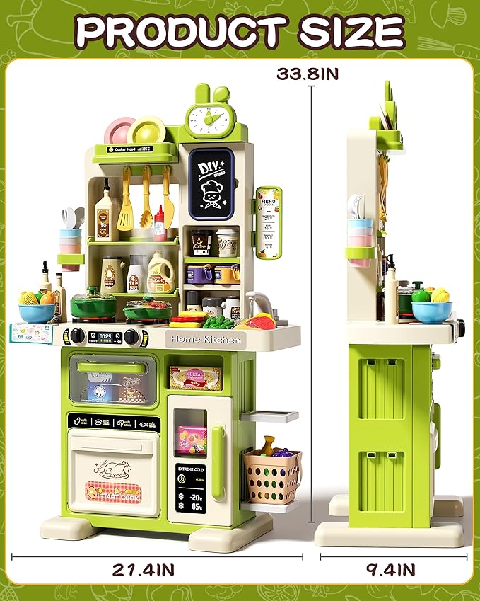 33.8IN - 70PCS Kids Kitchen Playset with Sound & Light - Cooking Stove with Steam, Play Sink and Toy Kitchen Accessories - Pretend Kitchen Play Food Toys for Kids Boys Girls - Toddler Play Kitchen Set