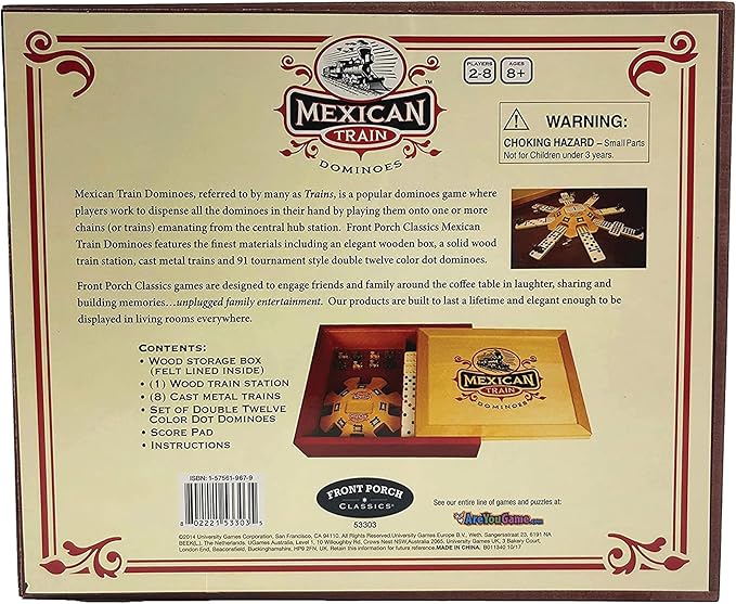 Front Porch Classics | Mexican Train Domino Set in Wooden Collector Box from Front Porch Classics for 2 to 8 Players Ages 8 and Up