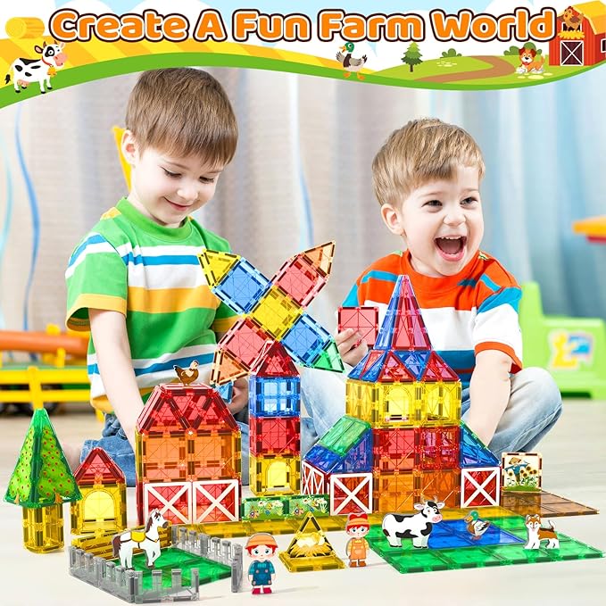 Magnetic Tiles Toys with Farm Animals for 3+ Year Old Toddler, Magnetic Blocks Building Toys for Kids Ages 3-5 5-7 Girls Boys, Classroom Must Haves