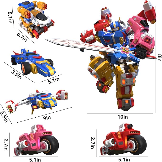 5-in-1 Transforming Vehicles Playset Include Motorcycles, Planes, Go-Karts -STEM Stacking Car Kit, Robot Transformation, Birthday Gift for Toddler Kids 7 Years Old Boys Girls