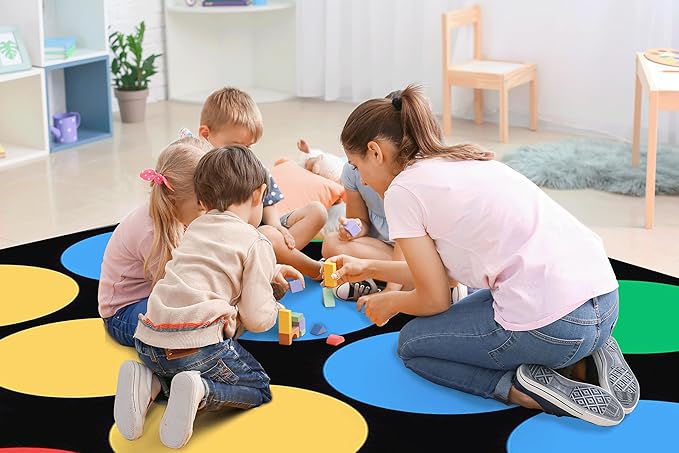 Classroom Rug 8' x 12' Polka Dots Educational Carpets 24 Seats for Class