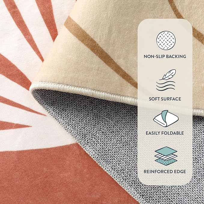 Lahome 5x7 Area Rug for Living Room, Washable Rugs 5x7 for Bedroom Soft Kids Nursery Carpet, Boho Botanical Print Non-Slip Low Pile Carpet for Office Playroom Kitchen Entryway, Coral