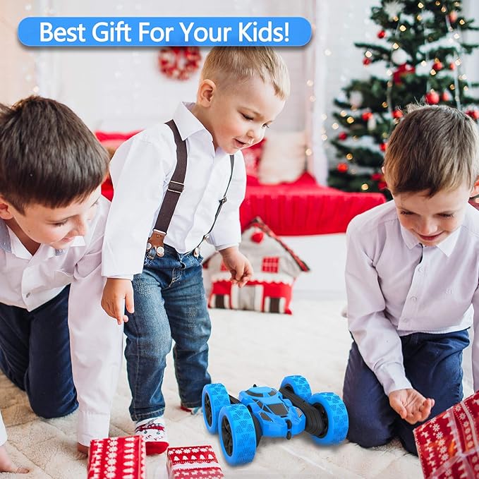 Remote Control Car Double Sided 360°Rotating 4WD RC Cars with Headlights 2.4GHz Electric Race Stunt Toy Car Rechargeable Toy Cars for Boys Girls Birthday (Blue)