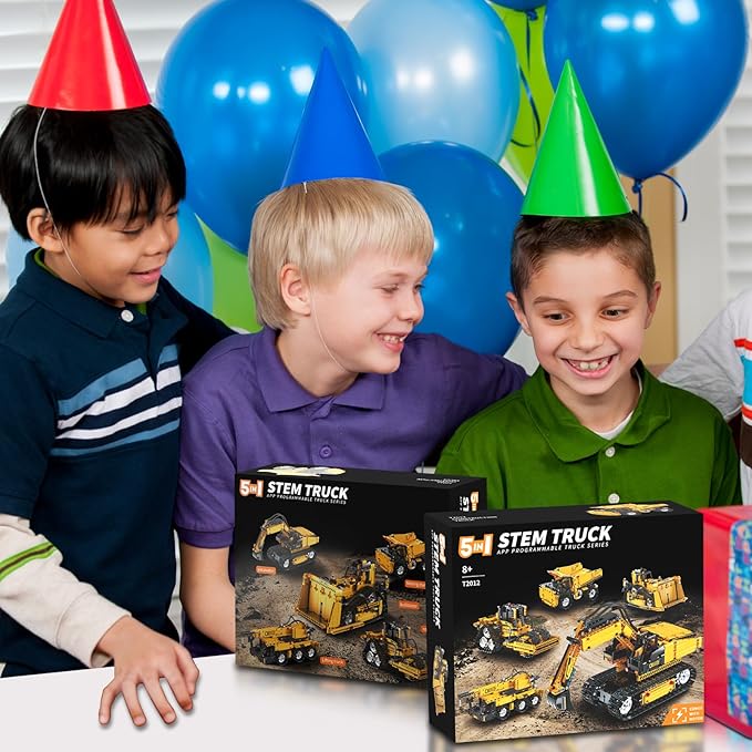 5 in 1 RC Excavator Construction Vehicle Building Block Sets App and Remote Control Bulldozer Engineering Science Kits Stem Toys for Boys Ages 8-12 (535 Pieces