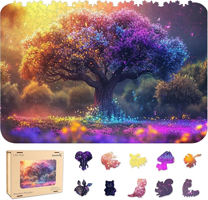 Wooden Puzzles for Adults 500 Piece - Tree of Life Jigsaw Puzzles Home Decor, Natural Puzzle Royal Unique Shape Adult Puzzles, Irregular Colorful Wooden Puzzle Creative Gift for Adults(18.3 x 12.6 IN)