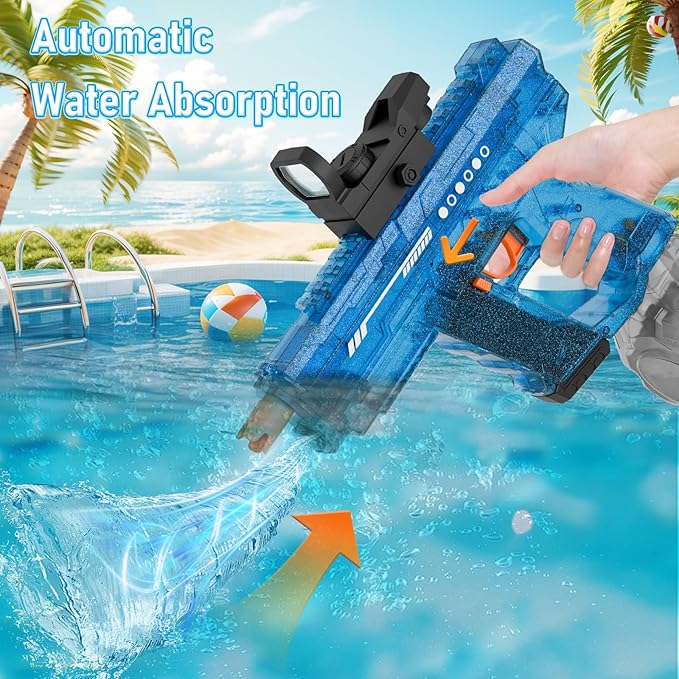Electric Water Gun for Kids Adults, Transparent Automatic Squirt Gun with 30-32 FT Long Range, Summer Outdoor Beach Swimming Pool Party Toys for Boys Girls Adults (Blue)