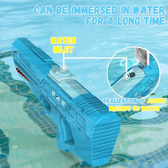 Electric Squirt Toy Water Gun - Battery Operated Powerful Squirt Gun Automatic Big Watergun Blaster Pistol Adults Kids Ages 4-8-12 Shark Party Favors Backyard Summer Outdoor Pool Beach Battles Game