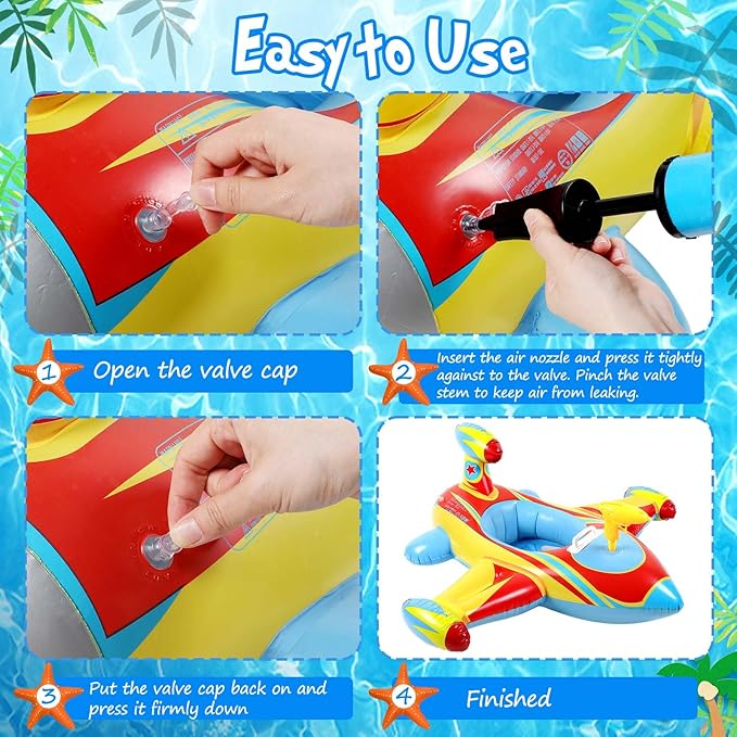 Civaner Inflatable Pool Float Toddler Swimming Float Boat with Water Gun for Kids Blow up Swimming Tube Ride-on Airplane Pool Floaties for Summer Pool Beach Outdoor Party Supplies