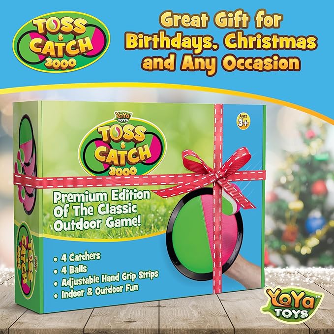 YoYa Toys Toss and Catch Ball Game Toy Set - 4 Paddles & 4 Sticky Balls - Fun Kids Outdoor Games Activity for Backyard, Beach, Park, Camping - Gift for Boys & Girls Ages 4 5 6 7 8 9 10 11 12 Year Old