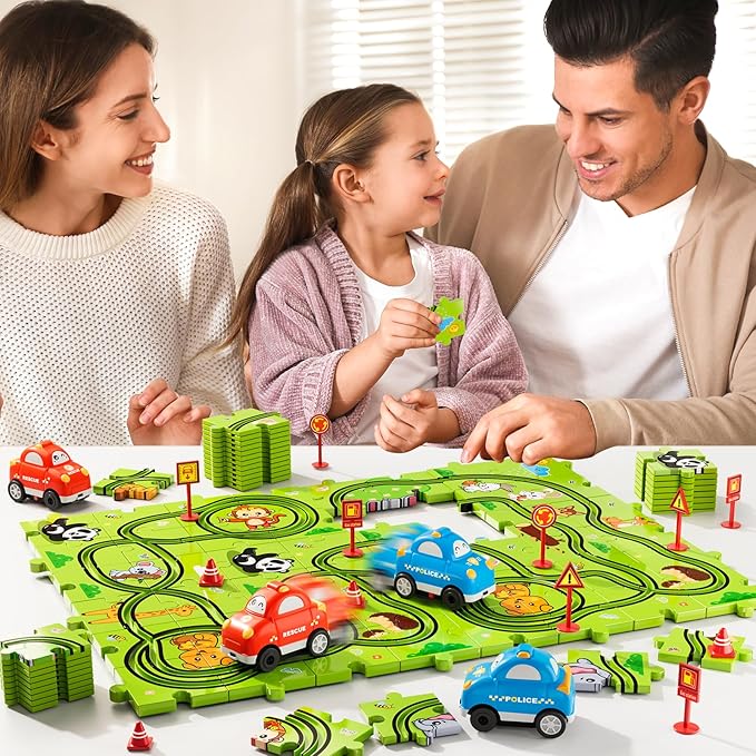 48 PCS Puzzle Race Track Car Set Toys for Kids Boys, Puzzle Tracks Car for Boys Ages 3-5 4-6, Toddler Toys Gifts for 3 4 5 Year Old Boys, Ideal 3 4 5 6 Year Old Birthday Gifts