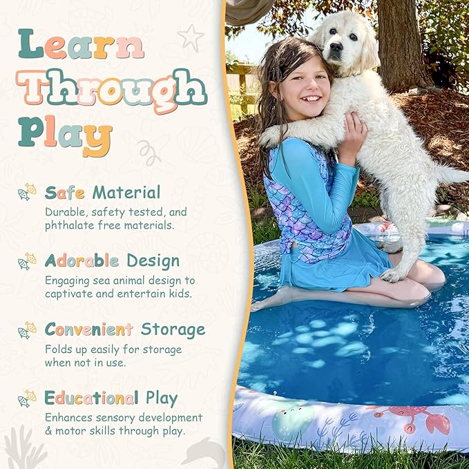 Splash Pad Sprinkler for Kids β Large 66" Non-Slip Pad, Fun Outdoor Water Toy, Toddlers and Children Ages 1-8, Durable Splash Pads for Backyard, Summer Activities, and Playtime, Best Way to Cool Off
