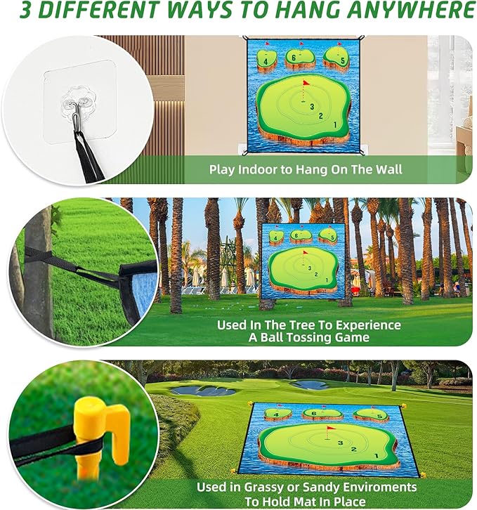 Golf Chipping Game Mat Set,Sticky Pro, 70‘’x70'' for Indoor Outdoor for Adults,Battle Royale,Golf for Adults Family Kids Backyard Yard Party (with Club)