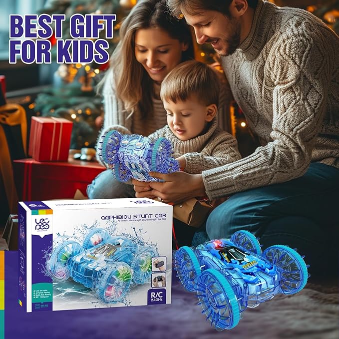 Amphibious Remote Control Car, 4WD Waterproof RC Car 360° Flips Rotation Hand Gesture Stunt RC Boat Pool Toy for Kids Ages 4-8, Lake Beach Water Toys Birthday Gifts for 5 6 7 8-12 Year Old Boys