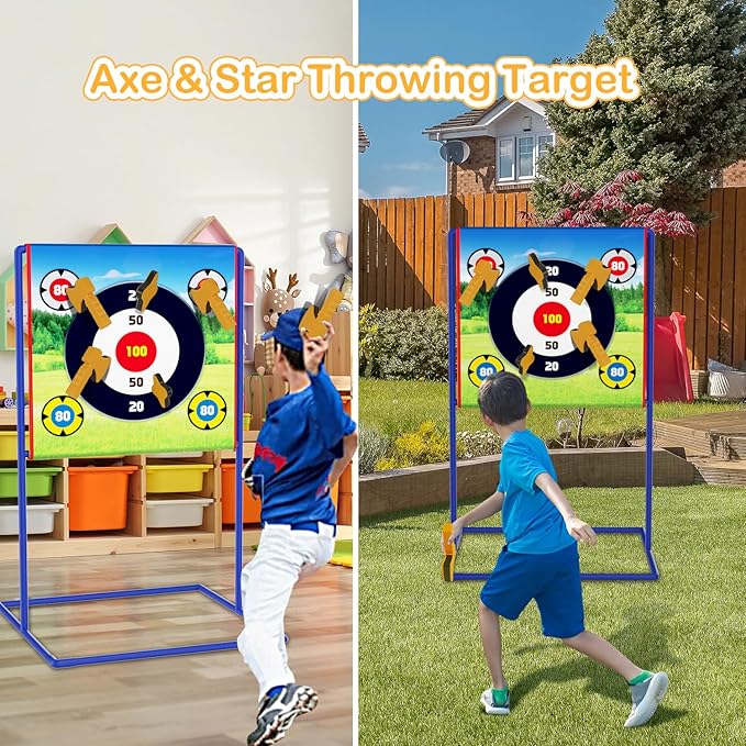 VATOS Axe Throwing Game Set Axe and Star Throwing Target Fun Backyard Indoor Outdoor Sport Party Play Game Toys for Kids Adults Birthday Gifts for 3 4 5 6 7 8 9 10 11 12 Year Old Boys Girls